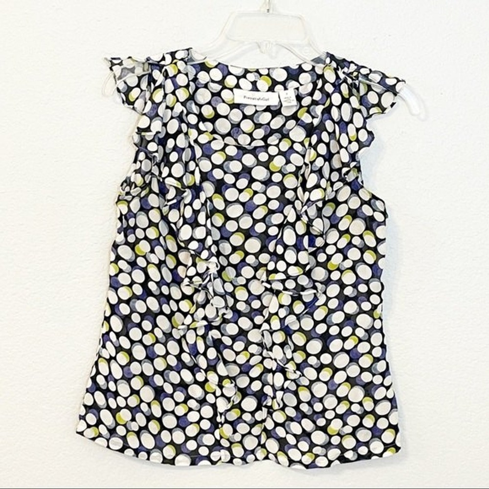 Portrait of a Girl 100% Silk Polka Dot Ruffle Sleeveless Blouse Top Size 0